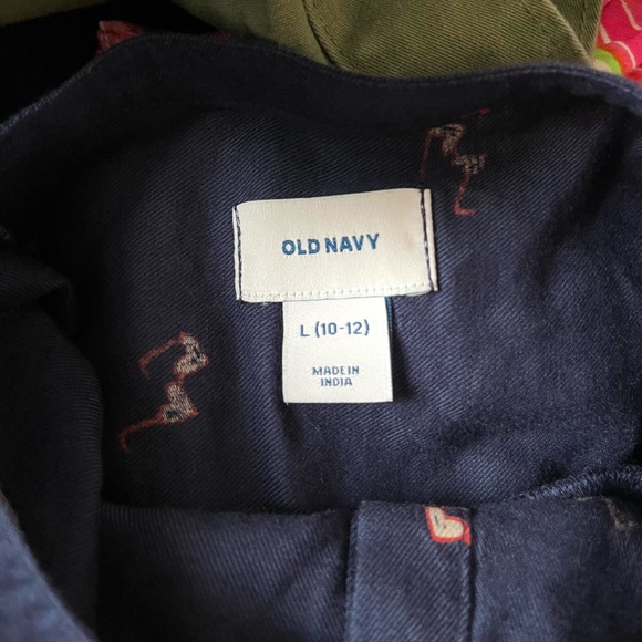 Old Navy Girls’ Dark Blue Button Down Glasses Pattern Shirt - Picture 3 of 3
